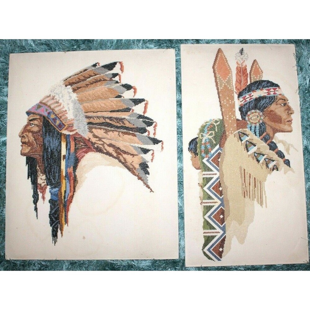 Bernat Native Chief of Five Nations Princess Cross Stitch Mounted COMPLETE 20x24
